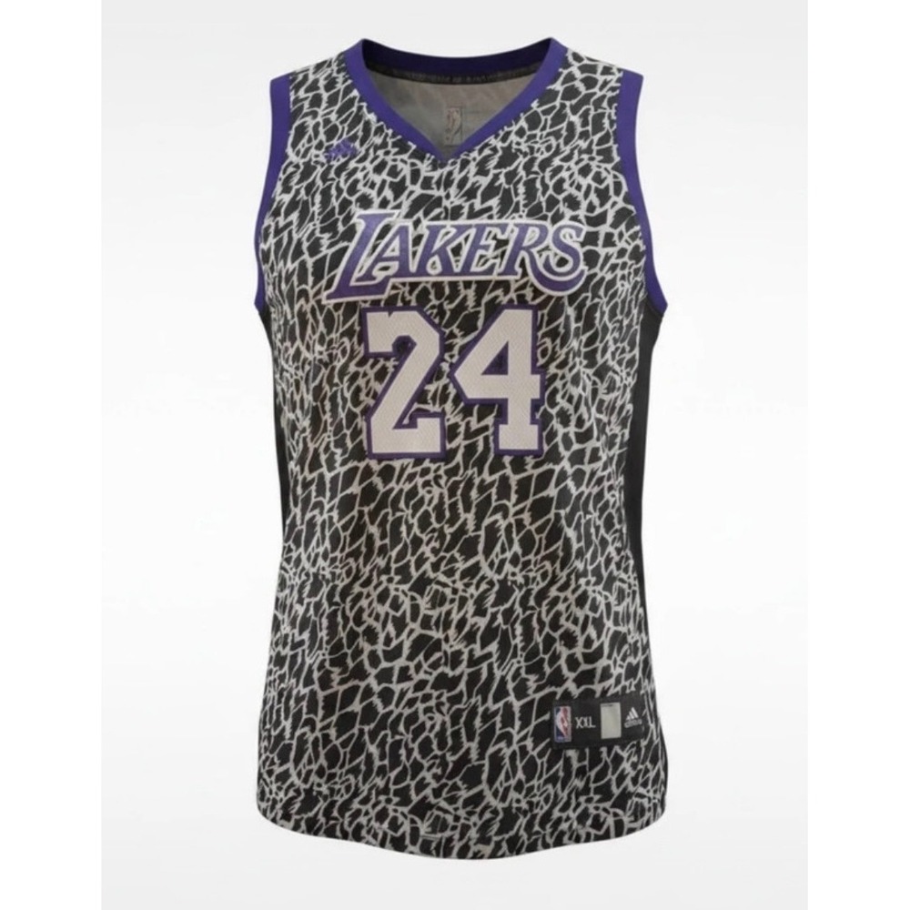 Kobe Bryant Lakers Adidas Jersey XXL Black Grey‎ Elephant Print NBA 24 Bryant